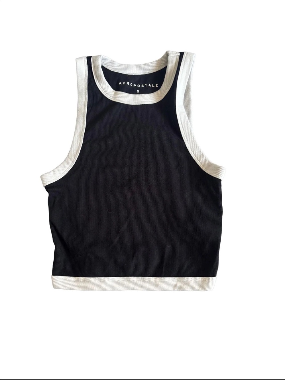 Aeropostale Black Ribbed Tank Top with White Ringer Trim Small